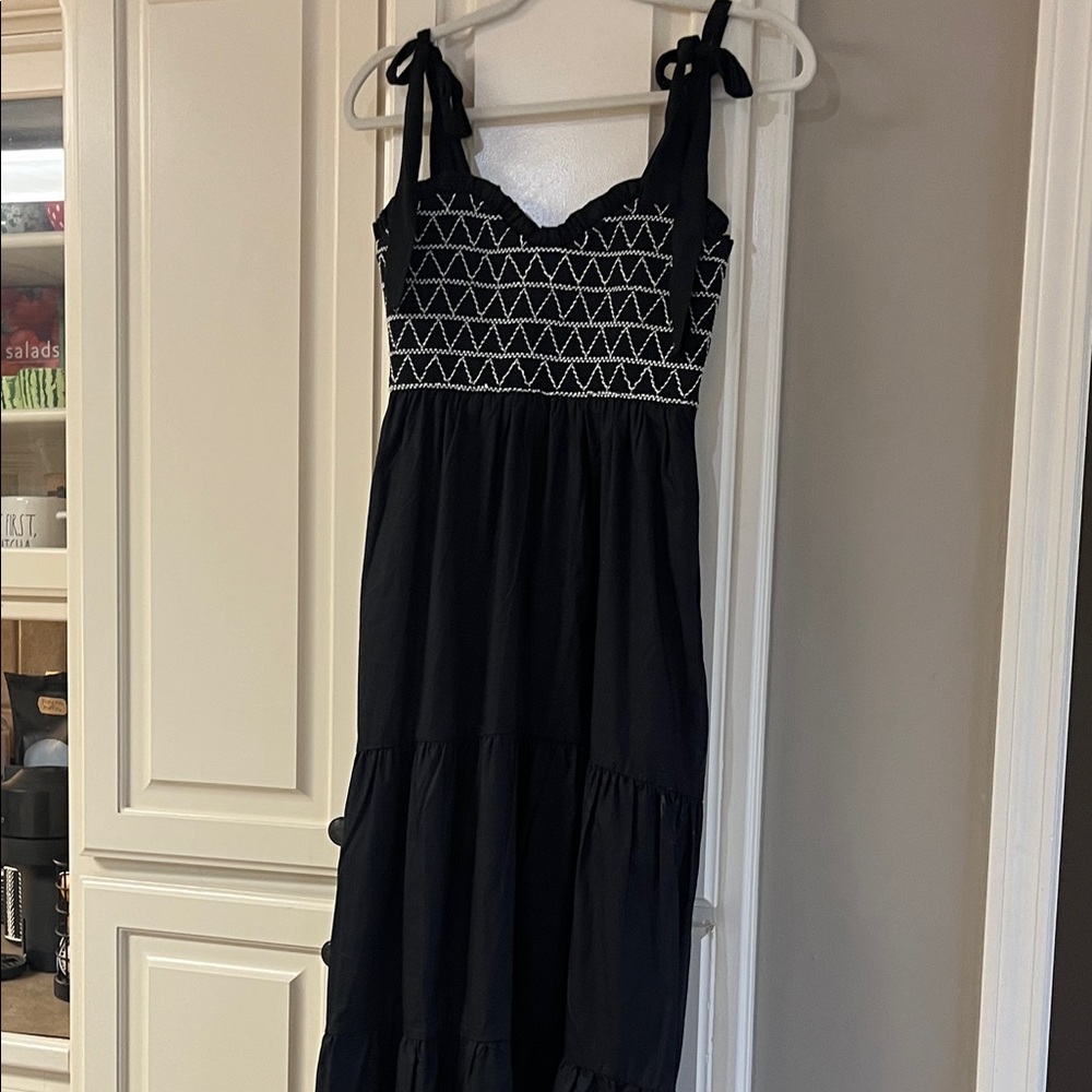 Trixxi Black Maxi Dress with White Smocked Bodice
